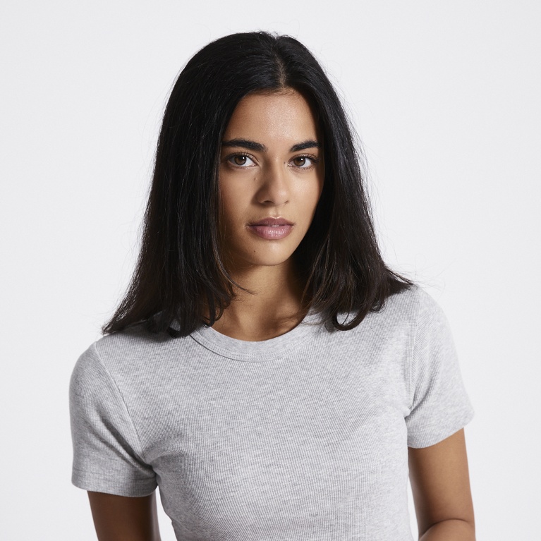 Rib tee "Alvia Rib Top" Grey Melange